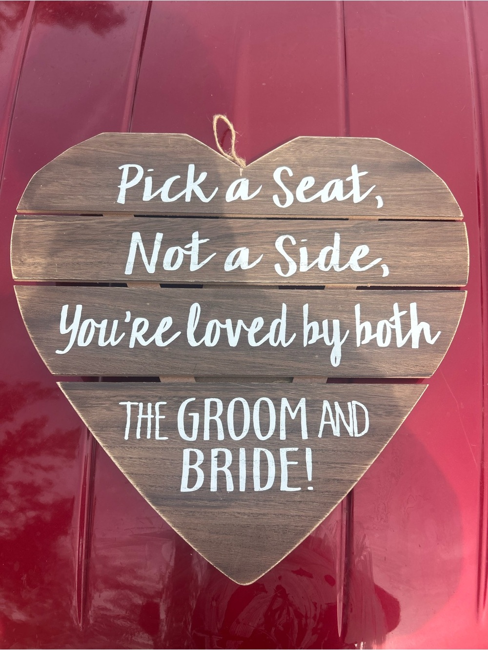 Wooden Heart Wedding Sign - Brown with White Lettering